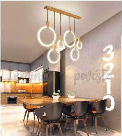 Candelabru Led 160W Wood Circle, LED inclus, 6 surse de iluminare, Lumina: Cald, Natural, Rece, Echi